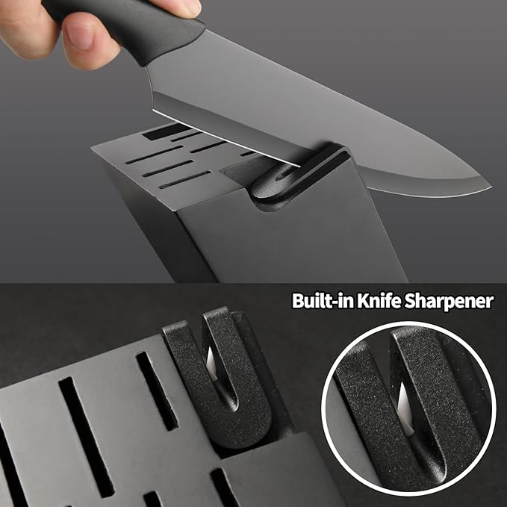 16 Pieces Kitchen Knife Block Set With Build-in Knife Sharpener