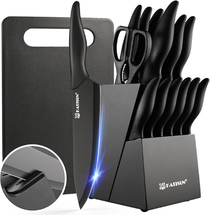 16 Pieces Kitchen Knife Block Set With Build-in Knife Sharpener