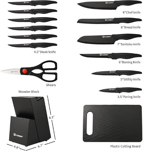 16 Pieces Kitchen Knife Block Set With Build-in Knife Sharpener